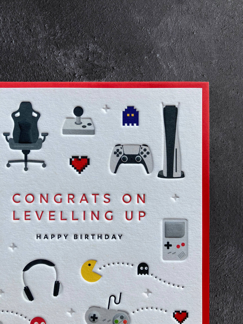 Computer Game Birthday Letterpress Style Card