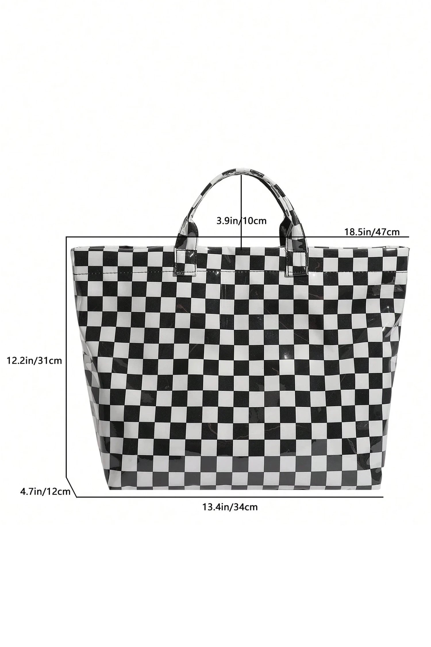 Black Plaid Glossy Waterproof Tote Bag - Large Shoulder Tote for Work, Travel & Everyday