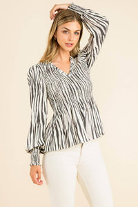 Smocked Zebra Print Top