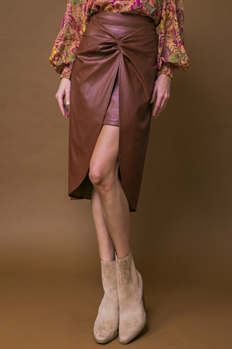 CHOOSE US LEATHER MIDI SKIRT