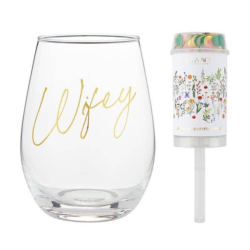 Coffret cadeau verre à vin et popper - Boho Flowers/Wifey Boho