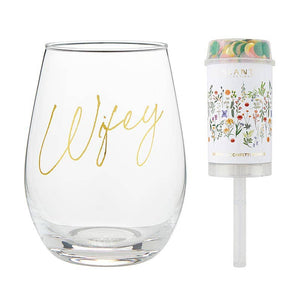 Wineglass & Popper Gift Set - Boho Flowers/Wifey Boho