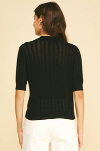 Kathleen - POINTELLE DETAILED POLO SWEATER
