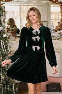 Kristina - Glow Bow Velvet Mini Dress
