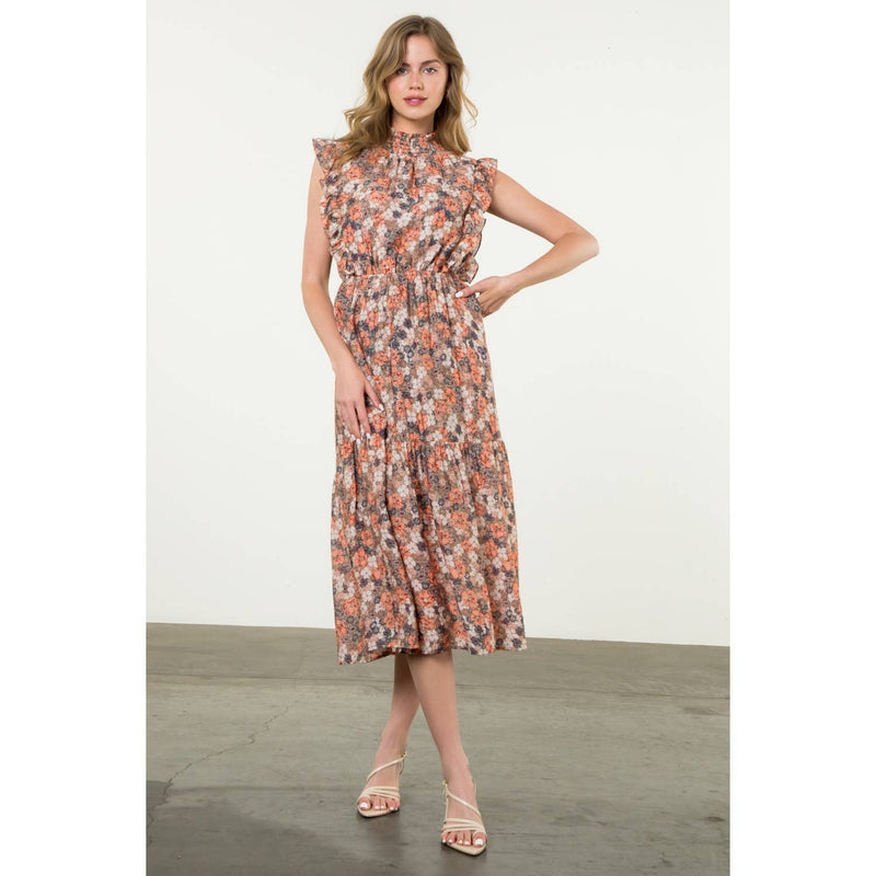 Alexis-Smocked Neck Ruffle Sleeve Maxi Dress