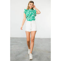 Margot - Flower Print Ruffle Sleeve Top