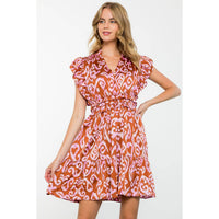Monica-Flutter Sleeve Tiered Print Mini Dress