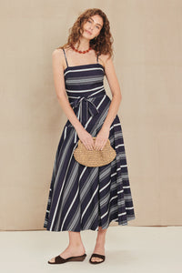 SWEET ESCAPE STRIPE WOVEN MIDI DRESS