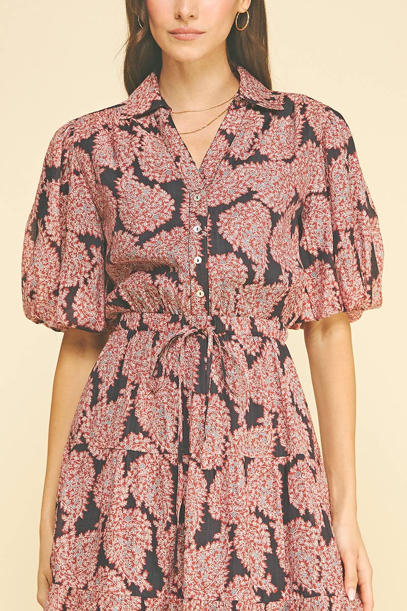 NINA - FLORAL BUTTON DOWN TIERED MIDI DRESS