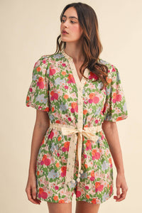 Brianna - Bubble Sleeve Floral Print Romper