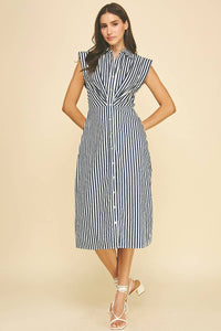 Saylor - Striped Button Down Midi Dress