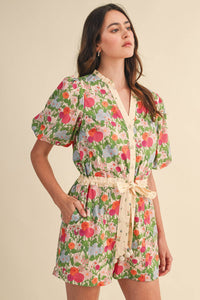 Brianna - Bubble Sleeve Floral Print Romper