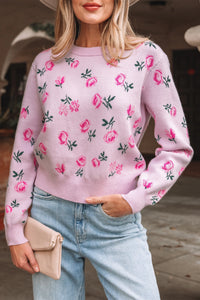 Destiny - Sweet Floral Print Cropped Sweater
