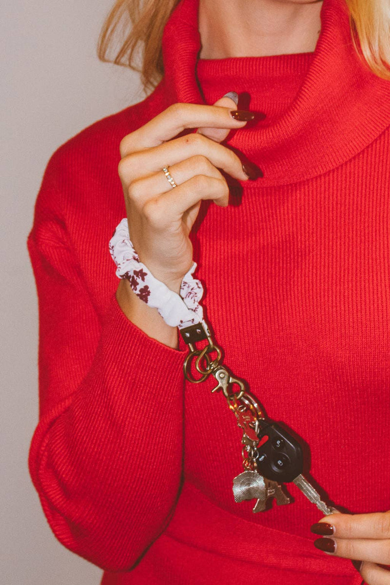 Maroon Floral Keychain
