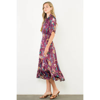 Presley-Smocked Waist Tassel Floral Maxi Dress
