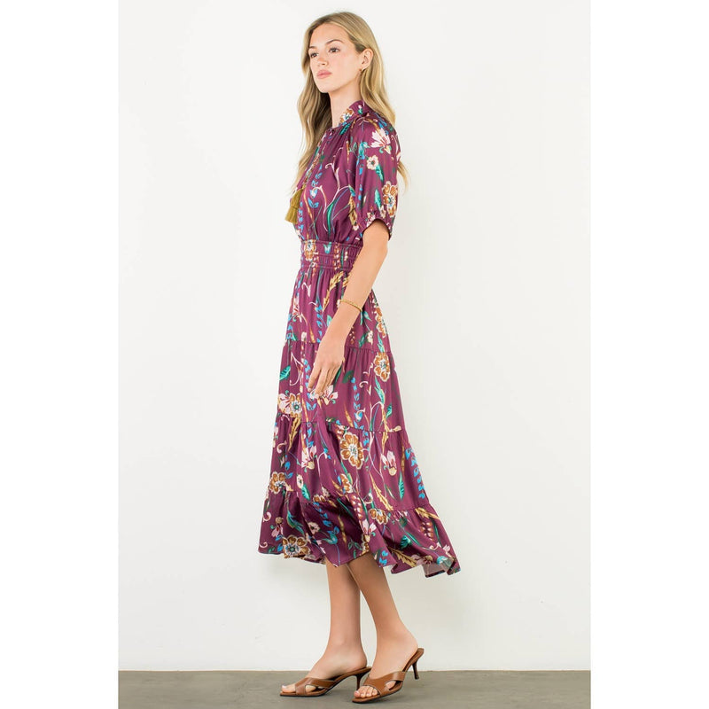 Presley-Smocked Waist Tassel Floral Maxi Dress
