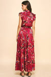 Deep Pink Satin Print Maxi Dress