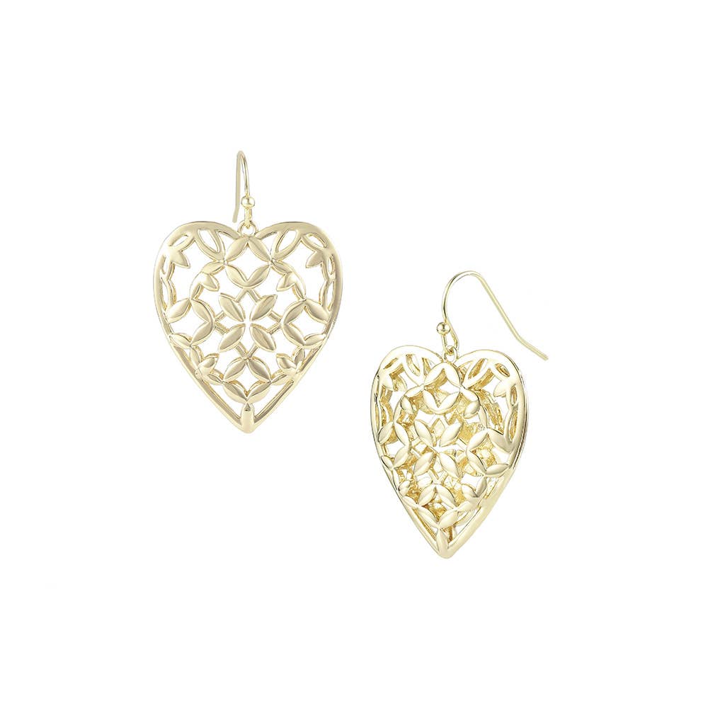 Adorned Heart Drop Earrings in Gold