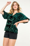 Velvet Sequin Bow Detail Top