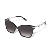 Brighton cat-eye sunglasses with black frames, gradient lenses, and silver-tone bow accents on temples