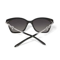 Brighton black sunglasses shown from the back with silver-tone crystal bow accents and engraved temples