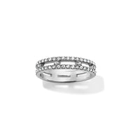 Brighton silver-plated band ring with open rectangular links and pave crystal accents
