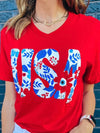 Camiseta floral ROJA EE. UU. 