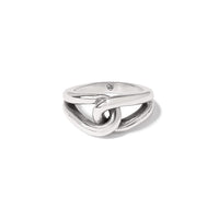 Brighton ring with silver-plated interlocking loop design and polished finish on a white background