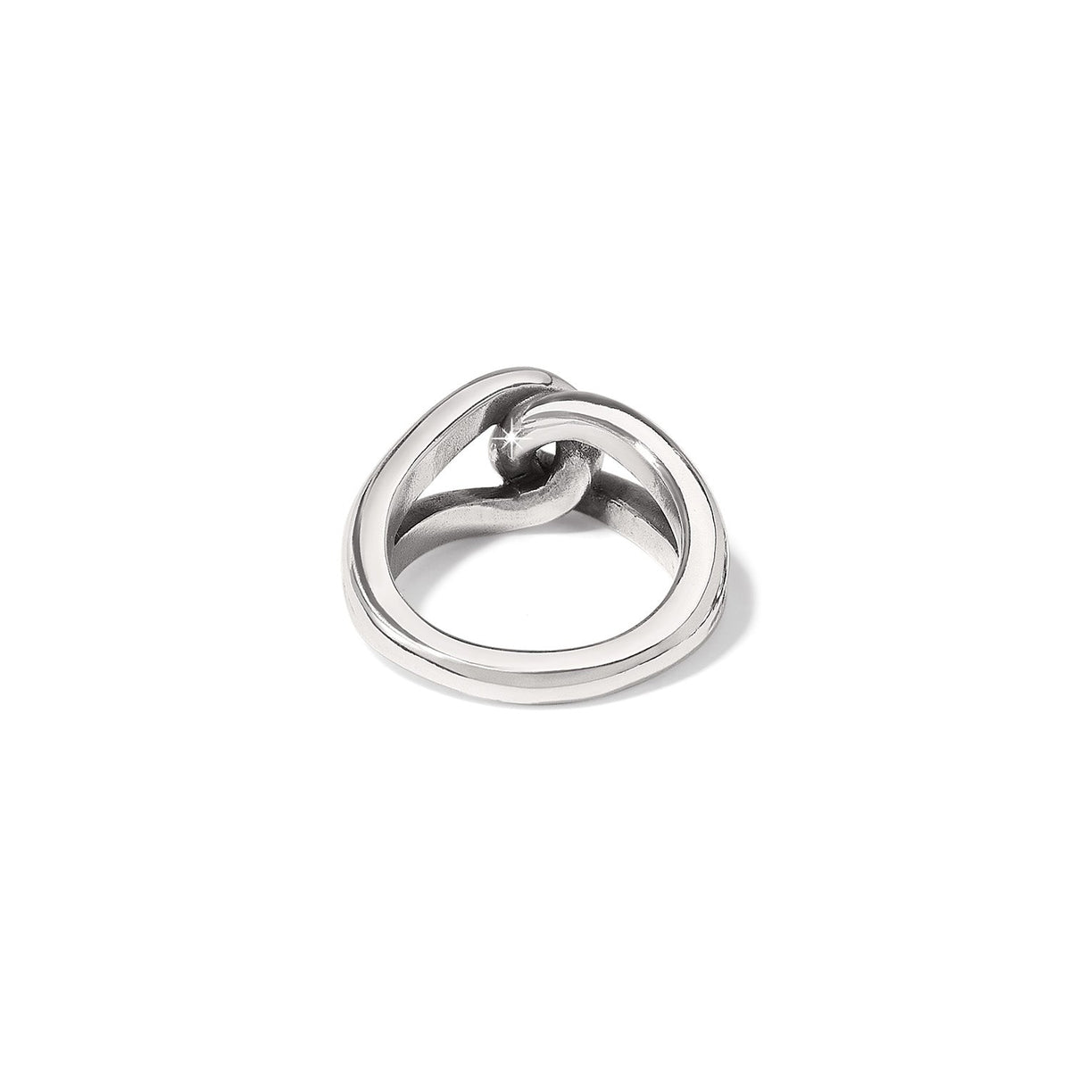 Brighton ring shown from the back with silver-plated interlocking loop design and polished finish on a white background