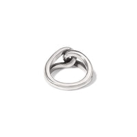 Brighton ring shown from the back with silver-plated interlocking loop design and polished finish on a white background