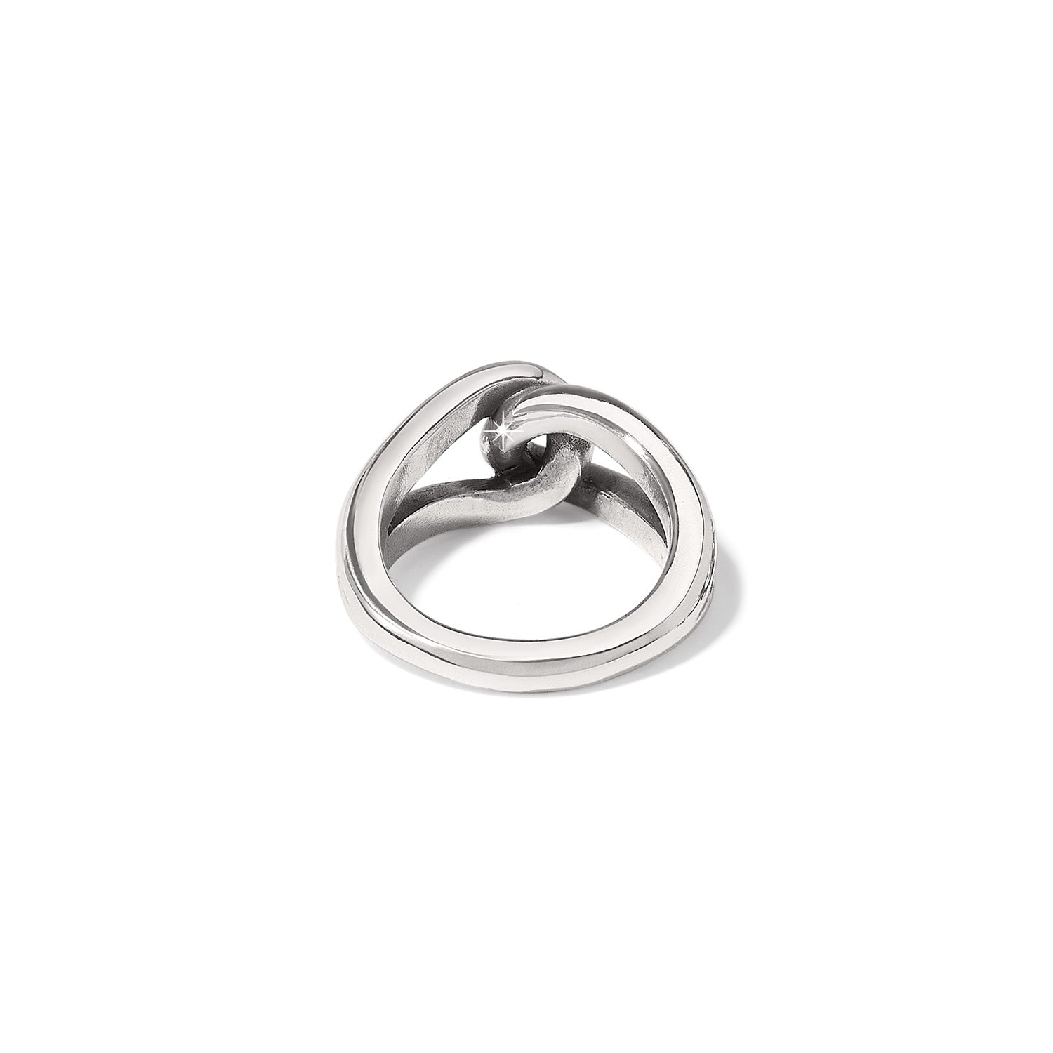 Brighton ring shown from the back with silver-plated interlocking loop design and polished finish on a white background