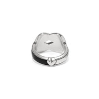 Brighton silver-plated ring shown from the back with black enamel band and heart-shaped detail on a white background