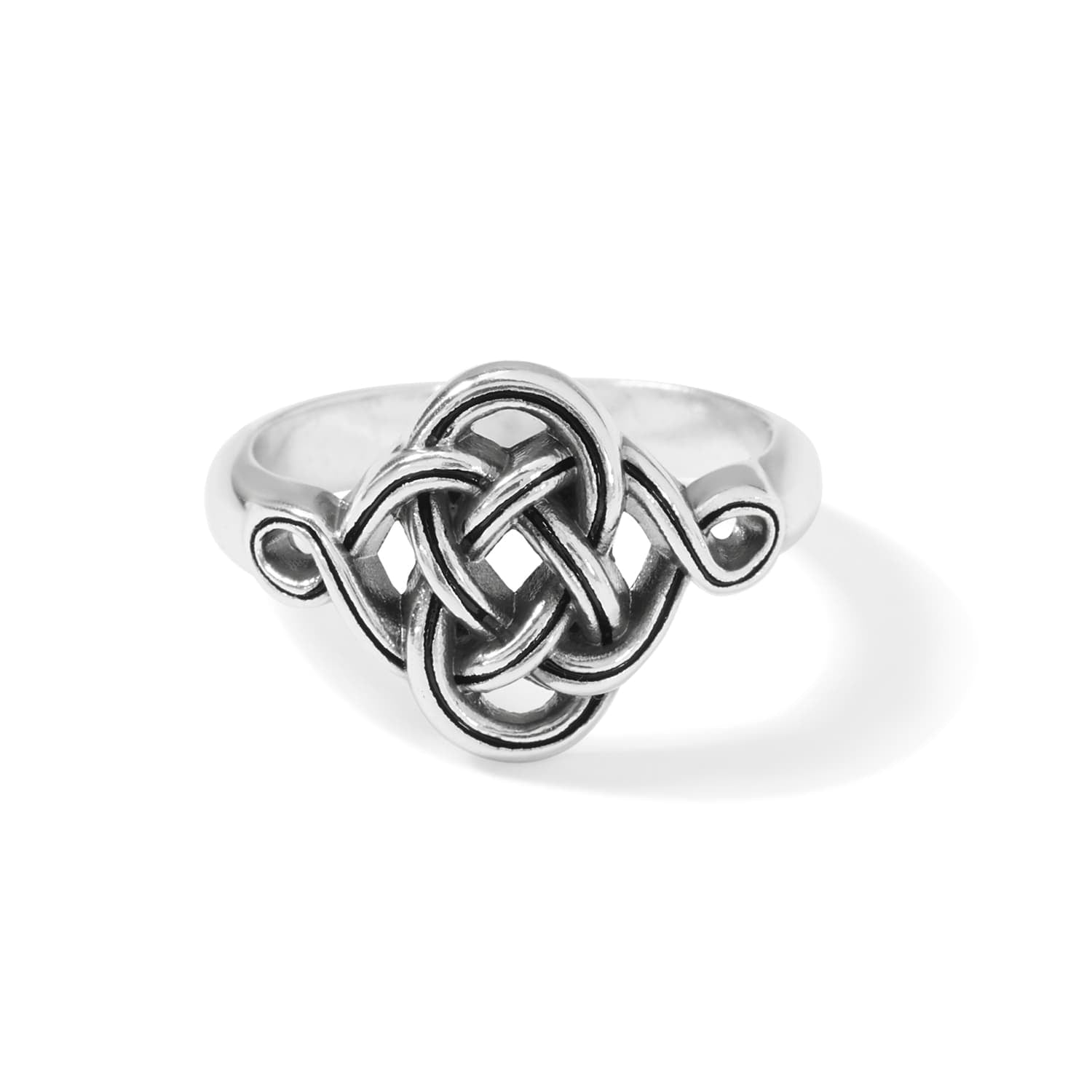 Brighton ring with silver-plated interwoven Celtic knot design and polished band