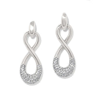 Brighton drop earrings with silver-plated infinity twist design and crystal pavé accents on a white background
