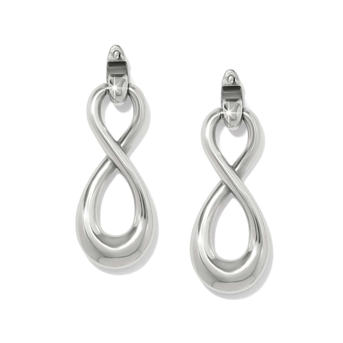 Brighton drop earrings with silver-plated infinity loop design and polished finish on a white background