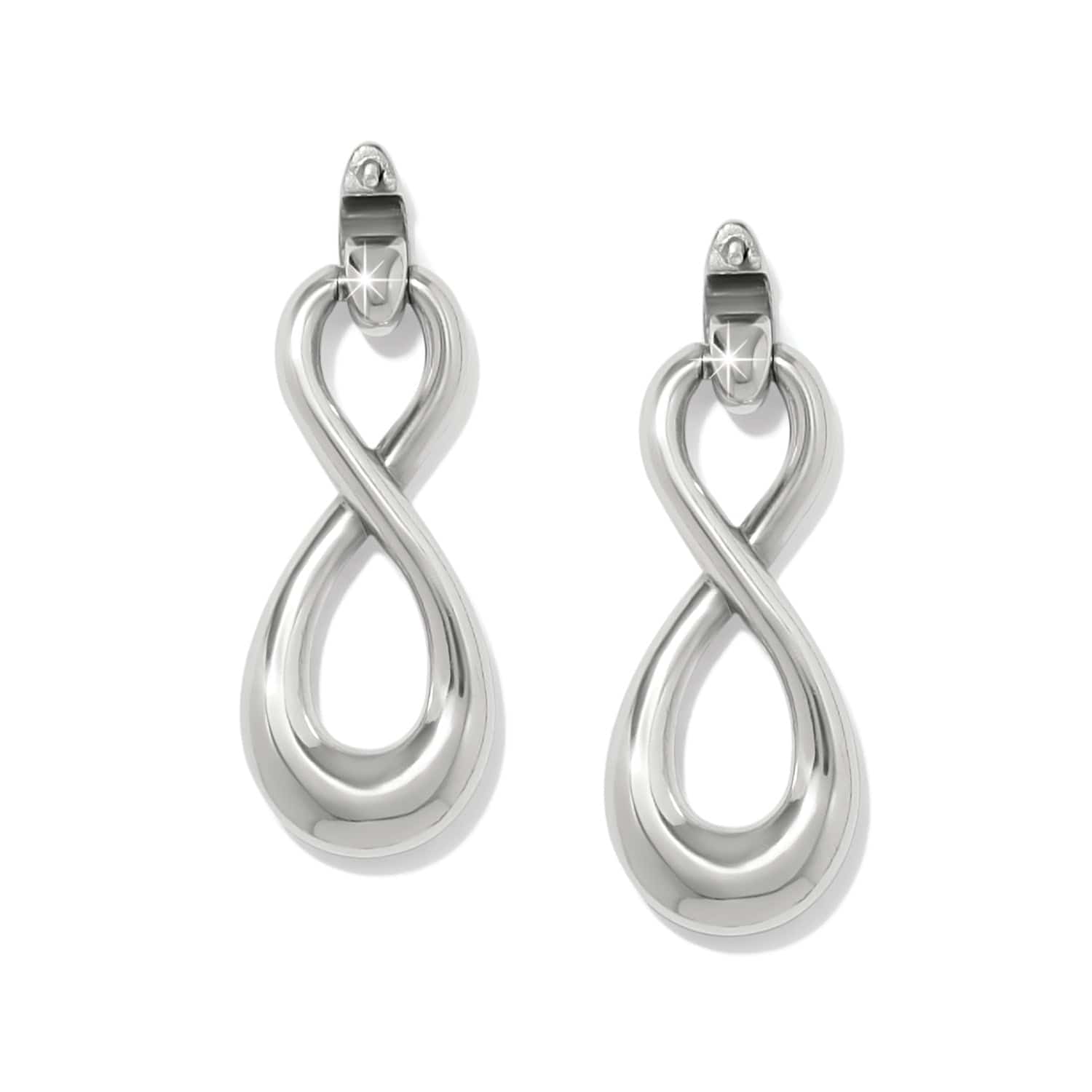 Brighton drop earrings with silver-plated infinity loop design and polished finish on a white background