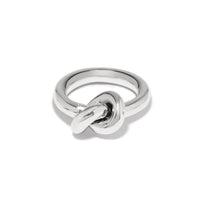 Brighton ring with silver-plated polished knot design at the center of a smooth band on a white background