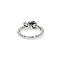 Brighton ring shown from the back with polished silver-tone knot detail and slim band on a white background