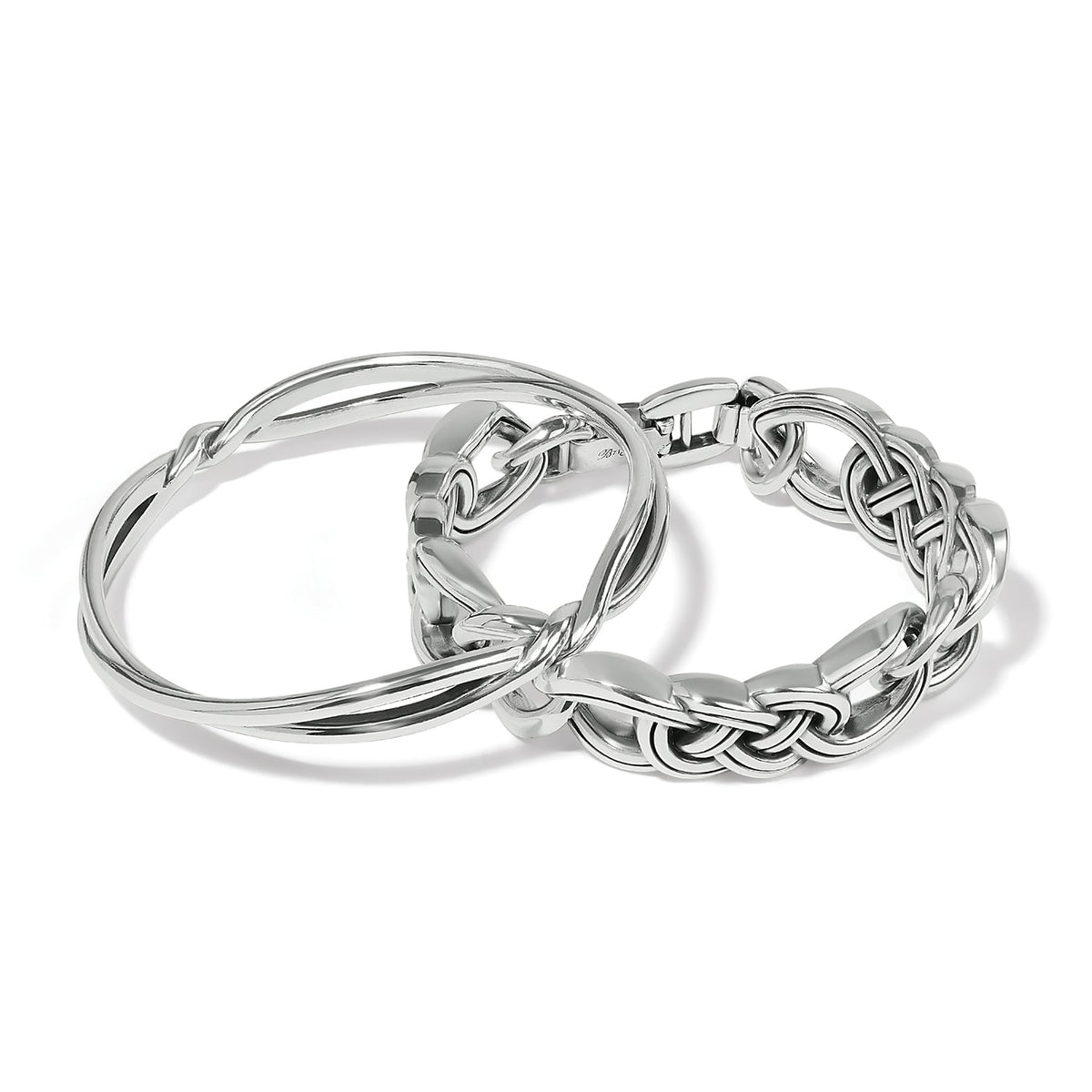 Interlok Twist Bangle styled with matching silver-plated bracelets
