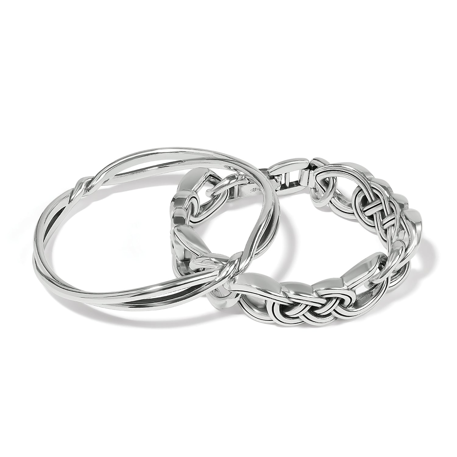 Interlok Twist Bangle styled with matching silver-plated bracelets