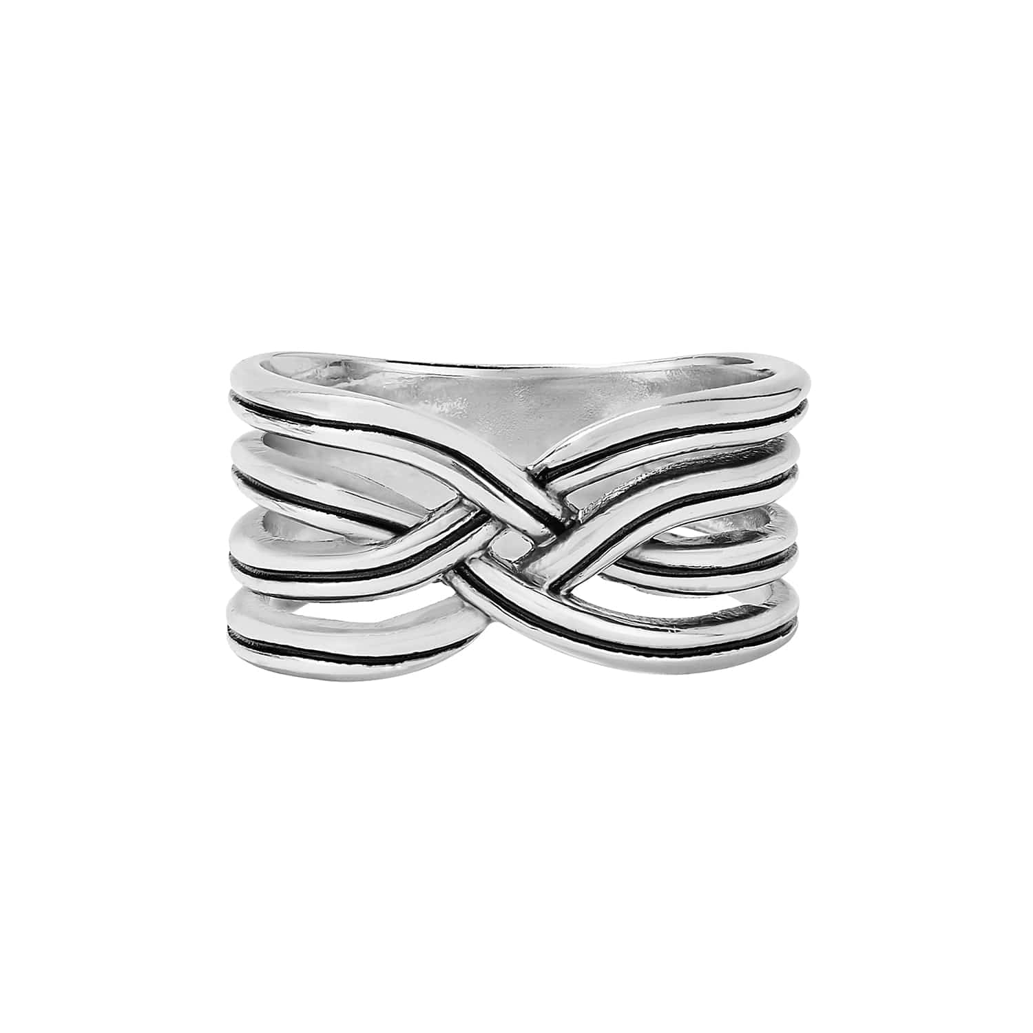 Brighton ring with silver-plated interwoven crossover bands and oxidized detailing