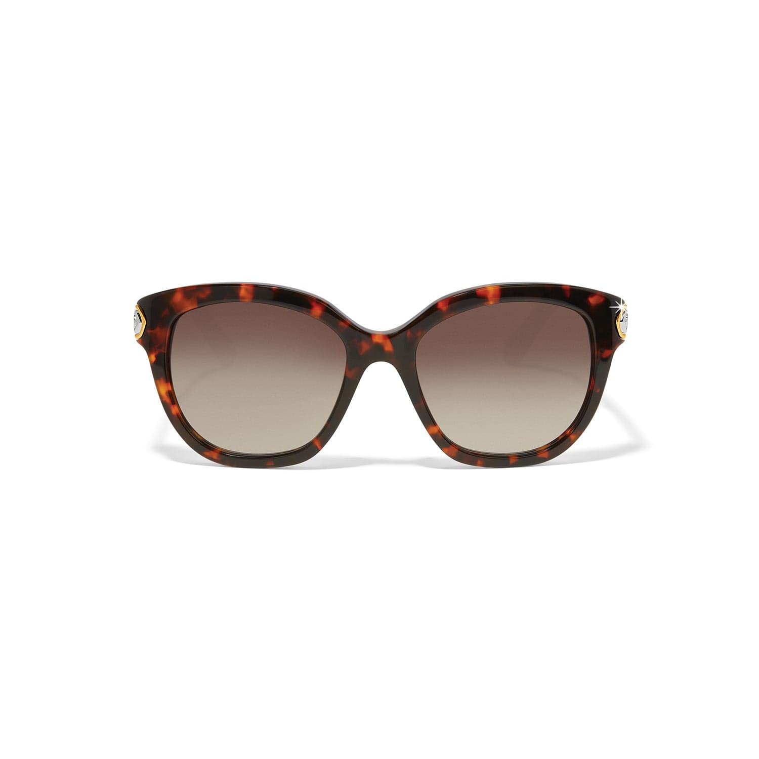 Brighton sunglasses with tortoiseshell frame, gradient brown lenses, and crystal-accented temple medallions