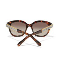 Brighton sunglasses shown from the back with tortoise frames and gold and silver-tone scrollwork temples