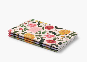 Set of 3 Rose Notebooks, white, blue and green