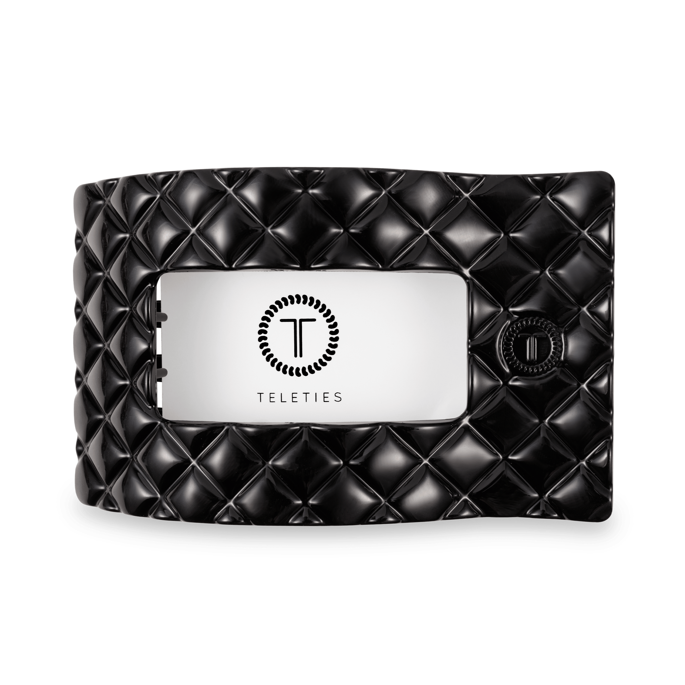 Jet Black Quilted Large Flat Rectangle Hair Clip