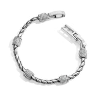 Brighton bracelet with silver-plated twisted rope chain and crystal pave barrel stations with hook clasp