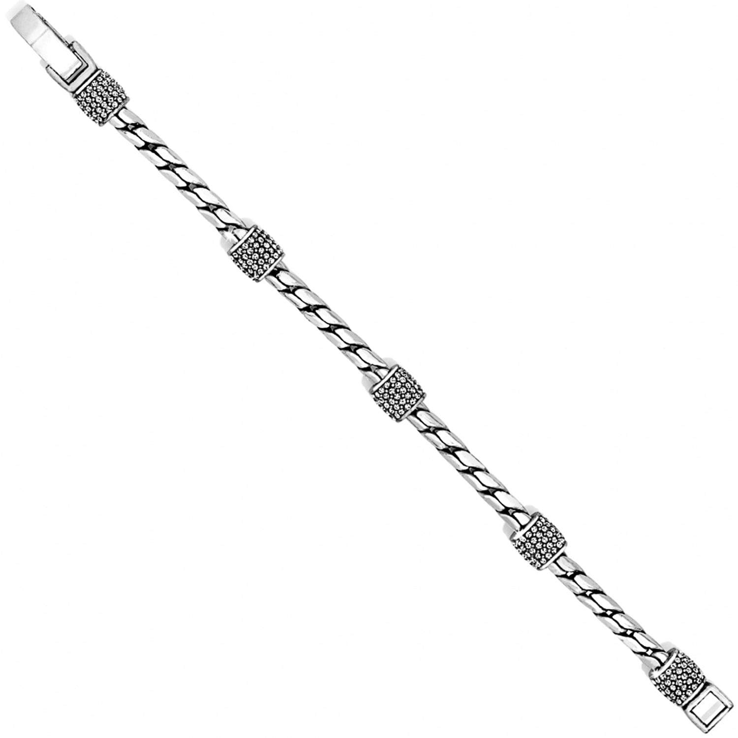 Brighton bracelet with silver-plated twisted chain and crystal-encrusted square stations with fold-over clasp