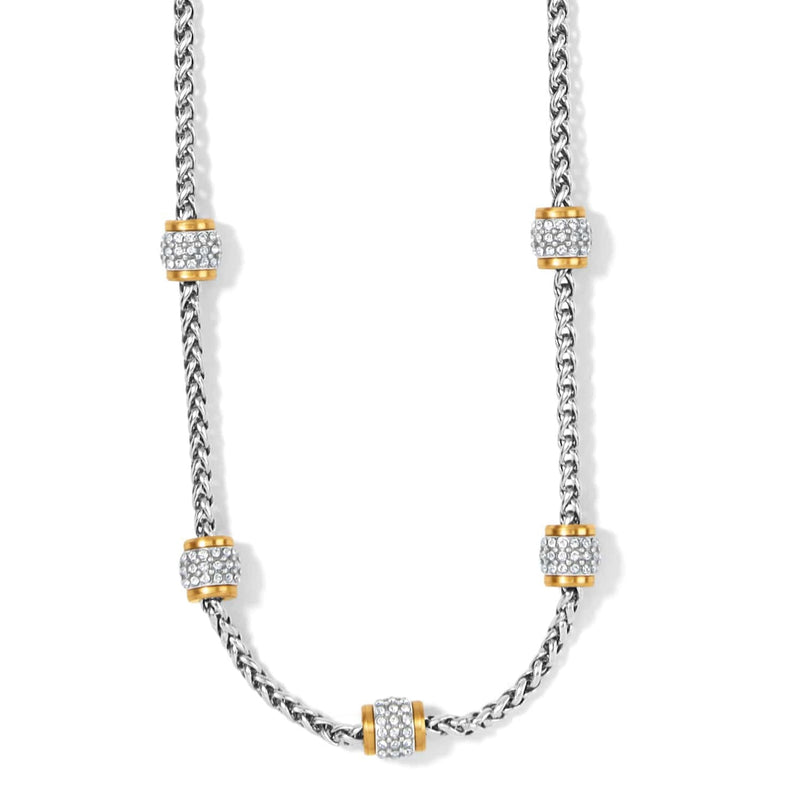 Meridian Petite Short Necklace with silver-plated wheat chain and gold-plated crystal stations