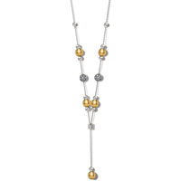 Meridian Prime Y Necklace two-tone silver and gold beads with crystal accents