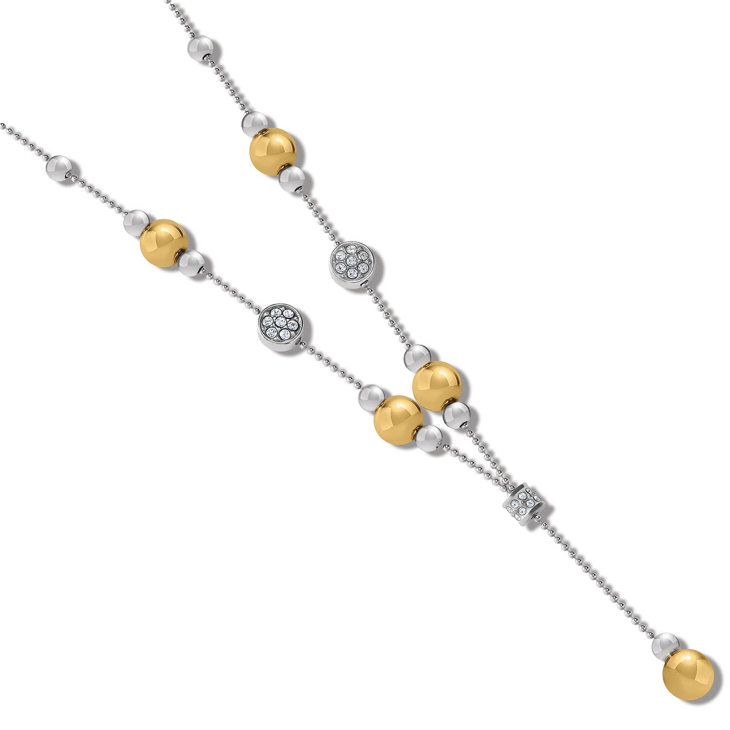 Meridian Prime Y Necklace two-tone beaded necklace with crystal-set rondelles